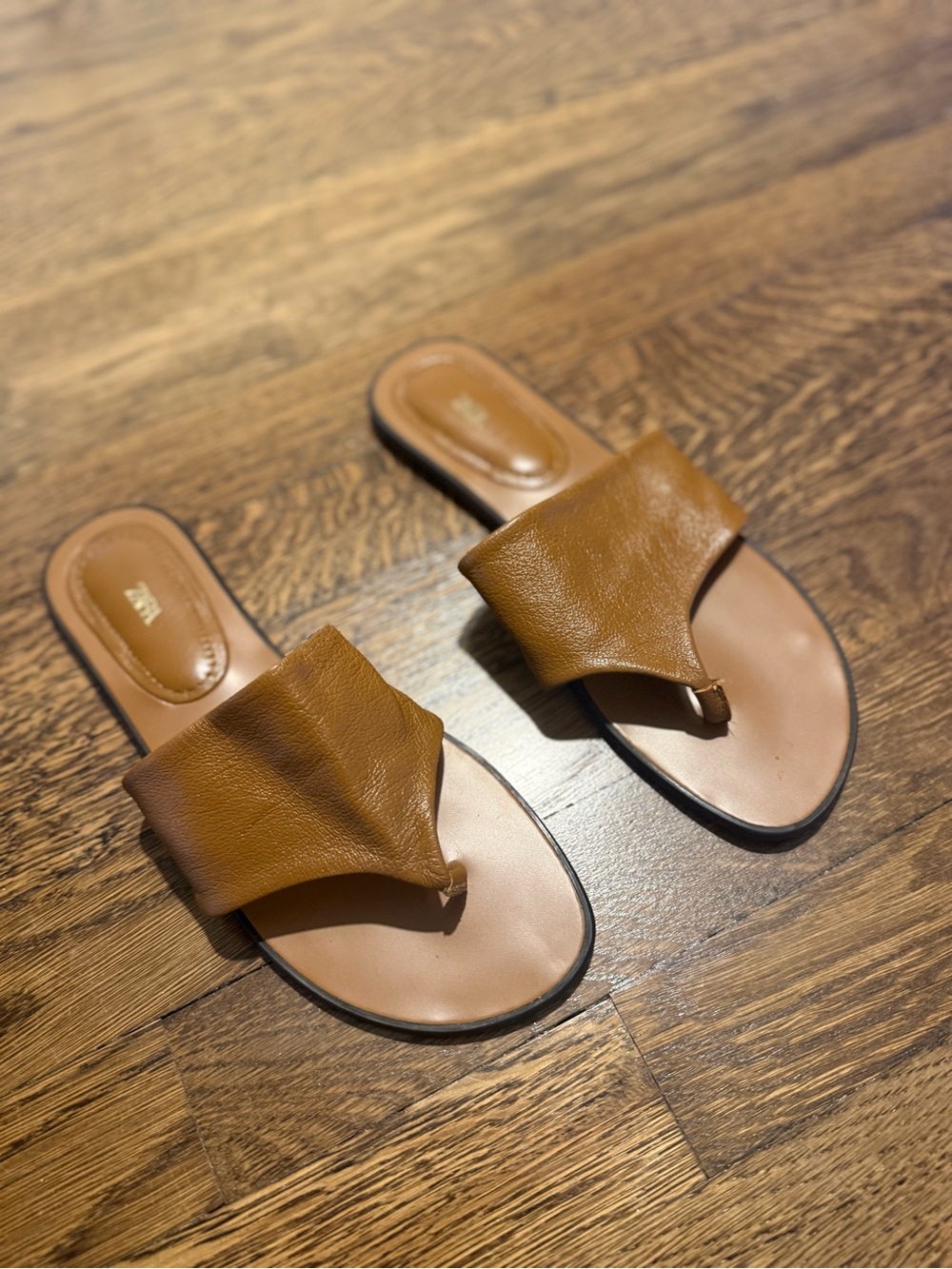 Women's Tan Leather thick flip flop Slide Sandals